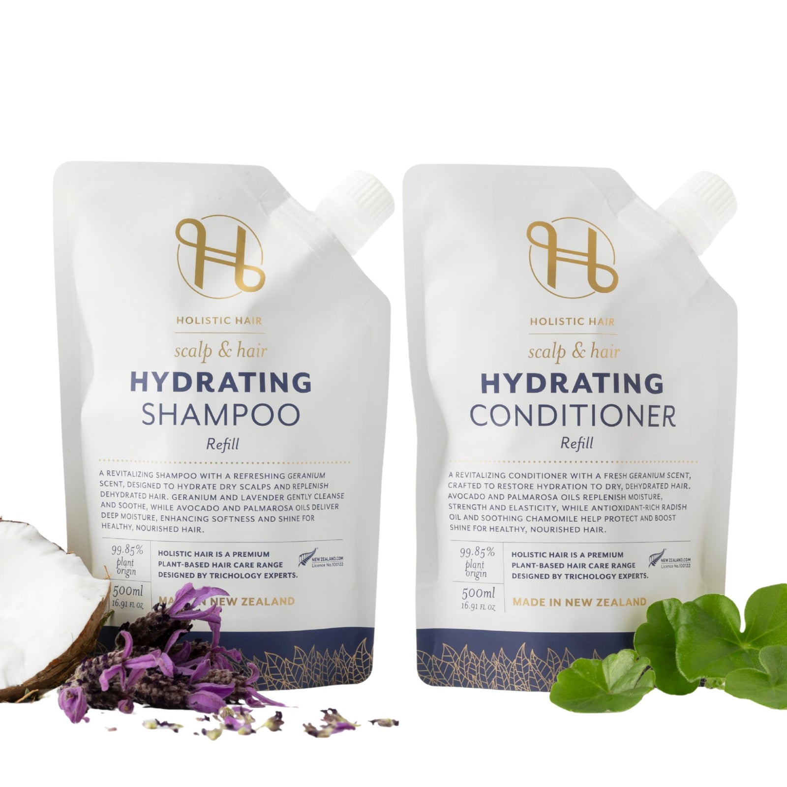 Hydrating Shampoo and Conditioner Refill Pouch Set 500ML , Shampoo & Conditioner Set , Holistic Hair® , HSCRefillSetwithbotanicals