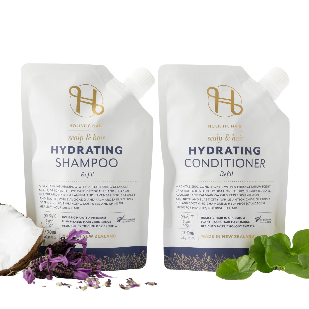 Hydrating Shampoo and Conditioner Refill Pouch Set 500ML , Shampoo & Conditioner Set , Holistic Hair® , HSCRefillSetwithbotanicals