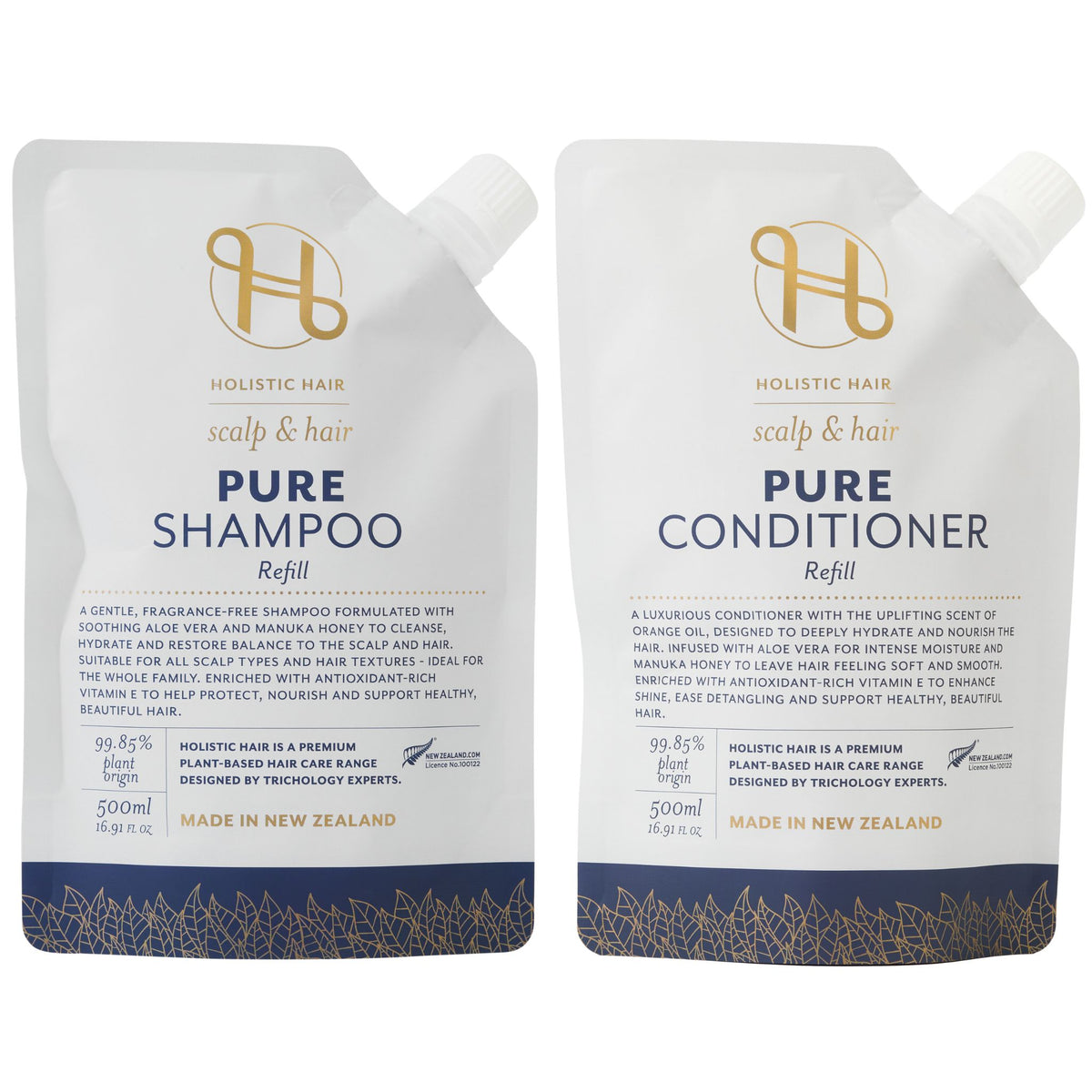 Pure Shampoo and Conditioner Refill Pouch Set 500ML , Shampoo &amp; Conditioner Set , Holistic Hair® , PSCRefillPouchSet