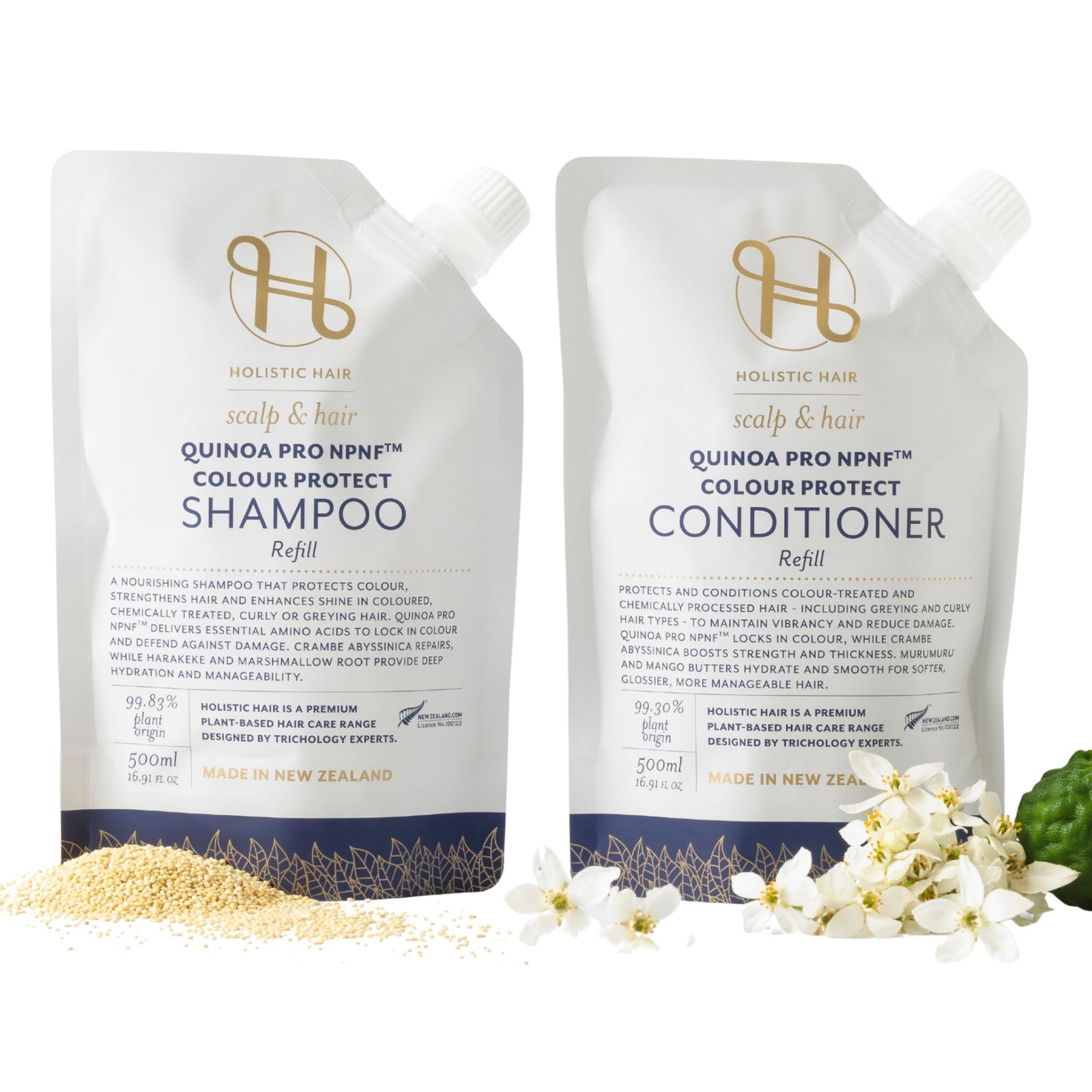 Quinoa Pro NPNF™ Colour Protect Shampoo and Conditioner Refill Pouch Set 500ML , Shampoo & Conditioner Set , Holistic Hair® , QuinoaProNPNF_ColourProtectShampooandConditionerRefillPouchSet500ML