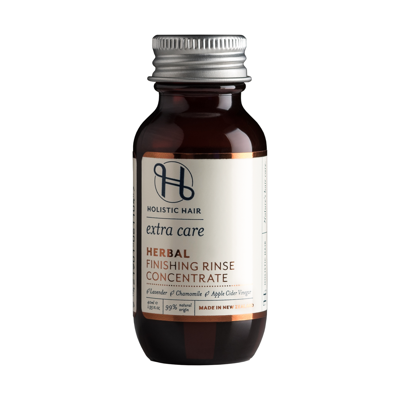 Natural hair rinse product styled with botanical ingredients to highlight scalp-soothing and shine-boosting benefits.
