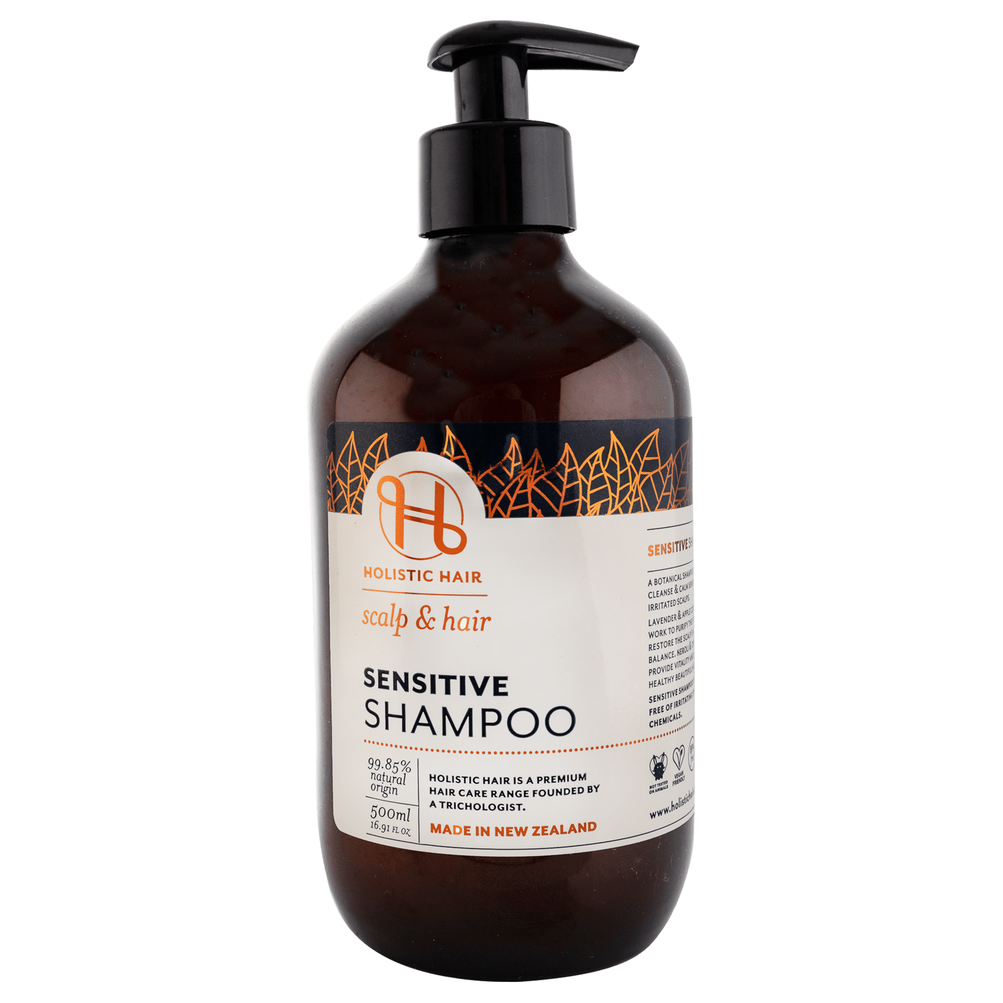 Calming Sensitive Shampoo with Lavender, Chamomile, and Neroli, ideal for fine, thinning hair, balancing the scalp’s microbiome, and reducing dandruff while enhancing shine.